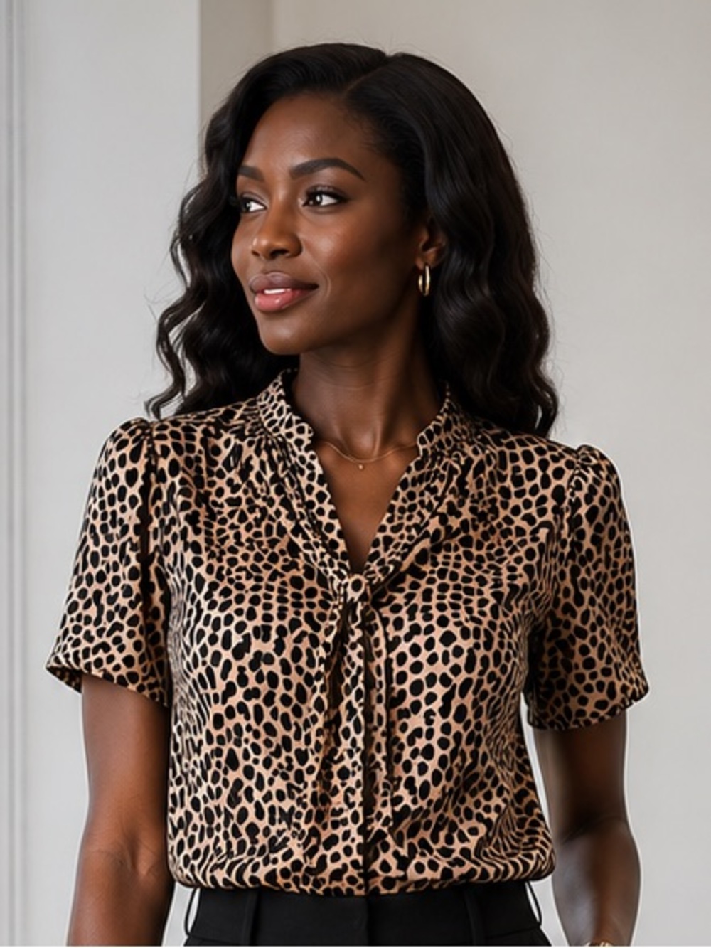Michael Kors - Leopard Print Tie Neck Blouse - Size Small - NWT